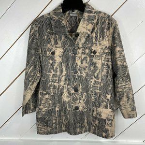 Chico’s Womens Black Tan Snake Print Button Front Jacket Sz 2 US Sz 12 - Medium